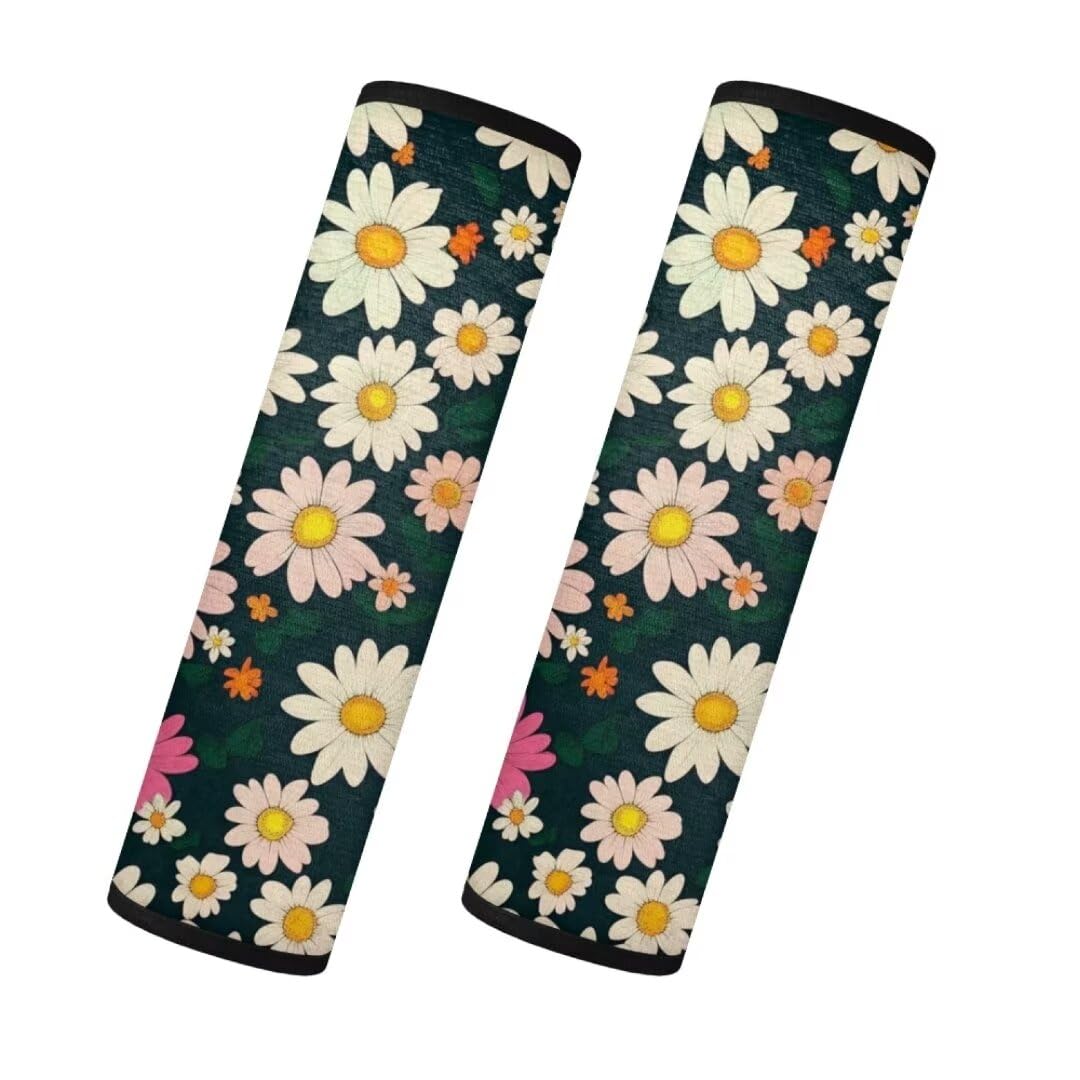 TOADDMOS Weiß Daisy Sicherheitsgurt Abdeckung Pad für Frauen Blumen Weiche Fuzzy Flauschige Autositz Schultergurt Pads, Winter Auto Innendekoration, 2-teiliges Set von TOADDMOS