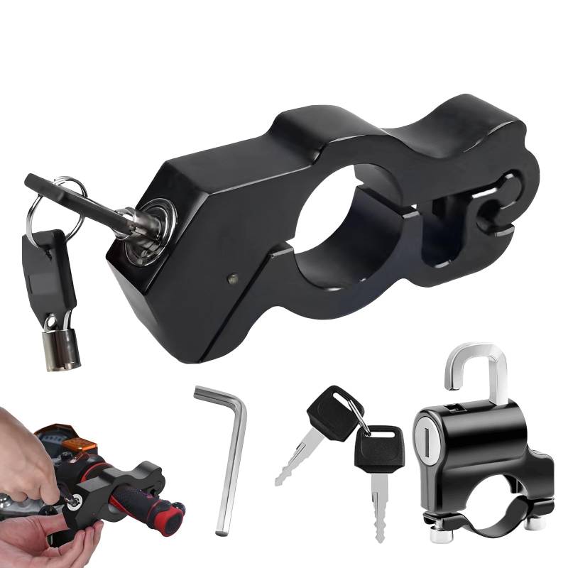 Motorrad Bremsschloss Motorrad Lenker Bremshebelschloss: TOATELU Universal Motorrad Lenker Schloss + Helmschloss Set, Aluminium Alloy Lenker Schloss mit 2 Schlüsseln für Fahrrads Rollers Motorräder von TOATELU