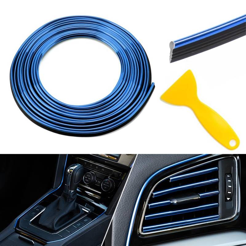 TOEECY Auto Zierleisten Innen 10M Auto Deko Innenraum Trim mit Installation Tool Lüftungsschlitz Dekoration DIY Flexible Strip Auto Zubehör Innenraum Deko Blau von TOEECY