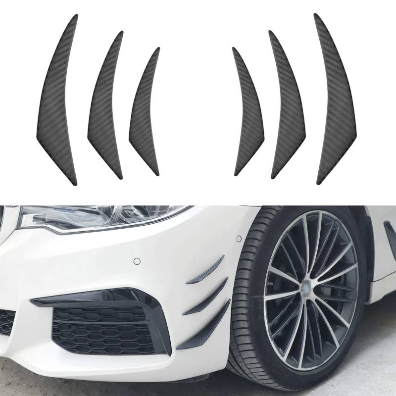 TOMALL 6 Stück Universal Auto Frontstoßstange Lippe Splitter Carbon Fiber Außen Gummi Flossen Spoiler Kanards Kit für Auto Karosserie Anti Kollision Streifen Dekoration Zubehör für Auto (Kohlefaser) von TOMALL