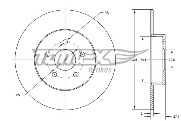 Bremsscheibe Hinterachse TOMEX Brakes TX 73-78 von TOMEX Brakes