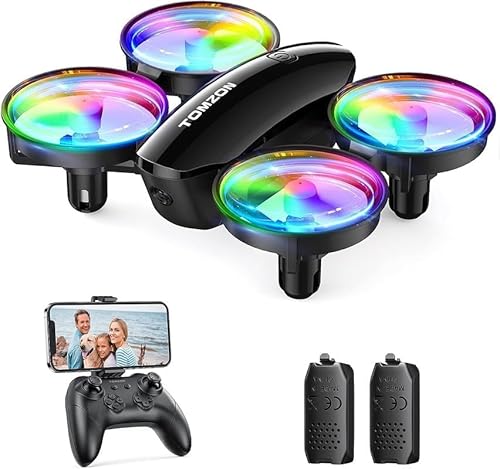 Mini Drohne mit Kamera HD 1080P für Kinder Anfänger, TOMZON RC Quadrocopter mit Bunte LEDs, Lange Flugzeit, 360° Propellerschutz/Werfen Go/3D Flip/, Helikopter ferngesteuert Spielzeug Drohne Indoor von TOMZON