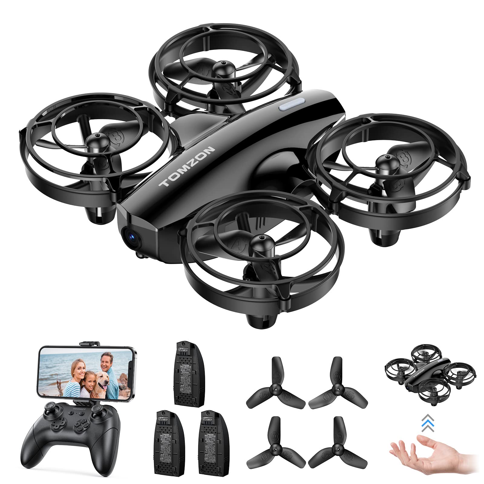 Tomzon Drohne mit Kamera für Kinder, 1080P Auflösung Anfängerdrohne unter 100g, Indoor-Fliegen, 3 Akkus, Kinder Propellerschutz,Stabiles Schweben,Werfen-Abheben,3D-Flip,Rotation von TOMZON