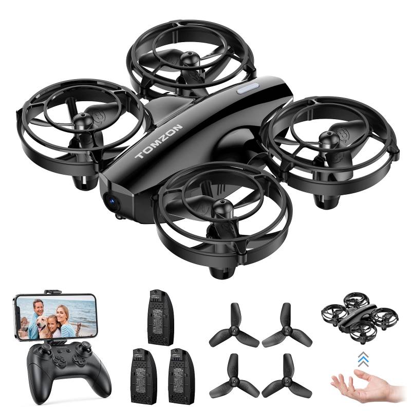 Tomzon Kinderdrohne mit Kamera, 1080P HD Anfängerdrohne unter 100g für Indoor, 3 Akkus Lange Flugzeit, Propellerschutz,Höhenhalten,Werfen-Go,3D-Flip,Rotation Geschenk Jungen Mädchen von TOMZON