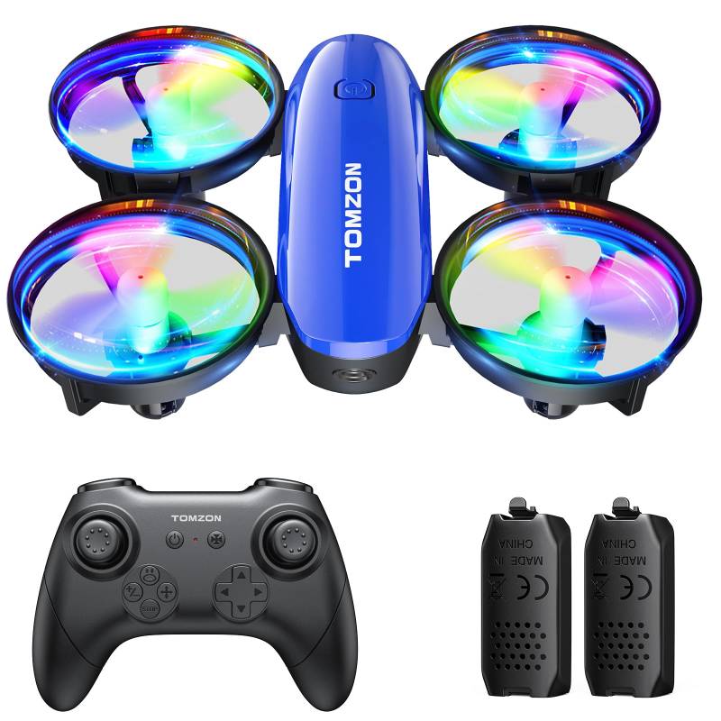 Tomzon mini Drohne für Kinder, Helikopter ferngesteuert mit LED Licht, Lange Flugzeit RC Quadrocopter mit Propellerschutz, Werfen Go/3D Flip/Rotation/Kreisflug, Indoor Drone Mini für Anfänger Blau von TOMZON