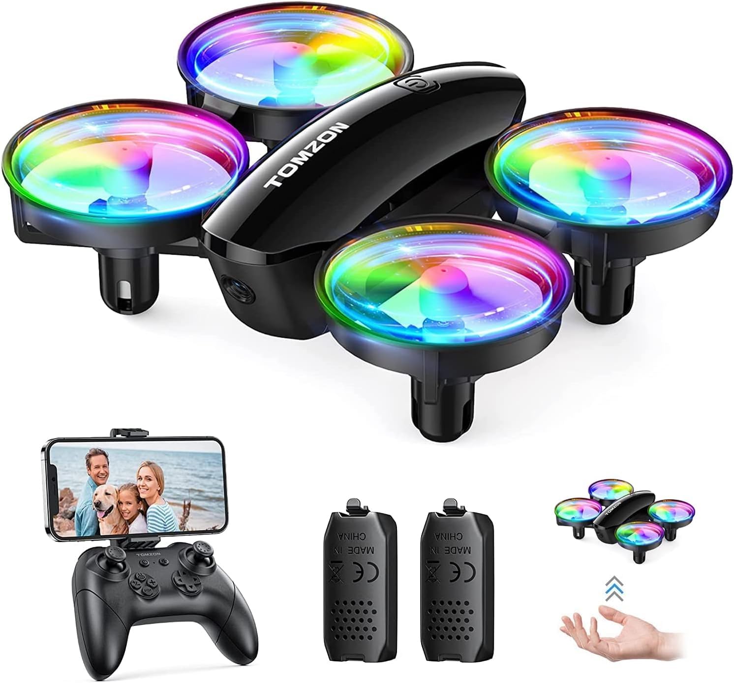 Tomzon mini Drohne mit Kamera 1080P für Kinder und Anfänger RC Quadrocopter mit LED Licht, Helikopter ferngesteuert, Drohne Spielzeug indoor 360° Propellerschutz/Lange Flugzeit/Werfen Go/3D Flip drone von TOMZON