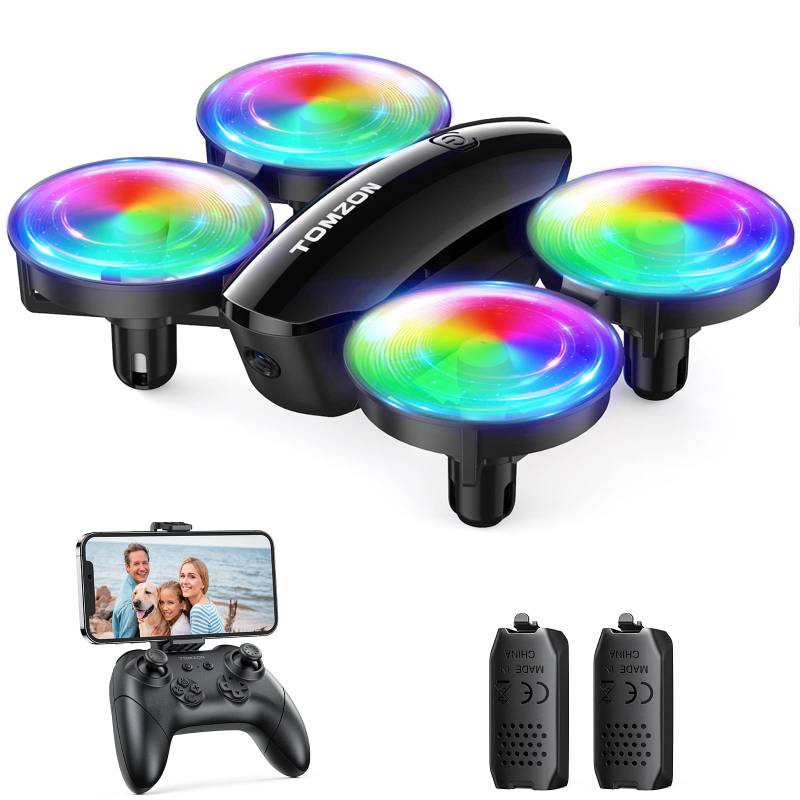 Tomzon mini Drohne mit Kamera 1080P für Kinder und Anfänger RC Quadrocopter mit LED Licht, Helikopter ferngesteuert, Drohne Spielzeug indoor 360° Propellerschutz/Lange Flugzeit/Werfen Go/3D Flip drone von TOMZON