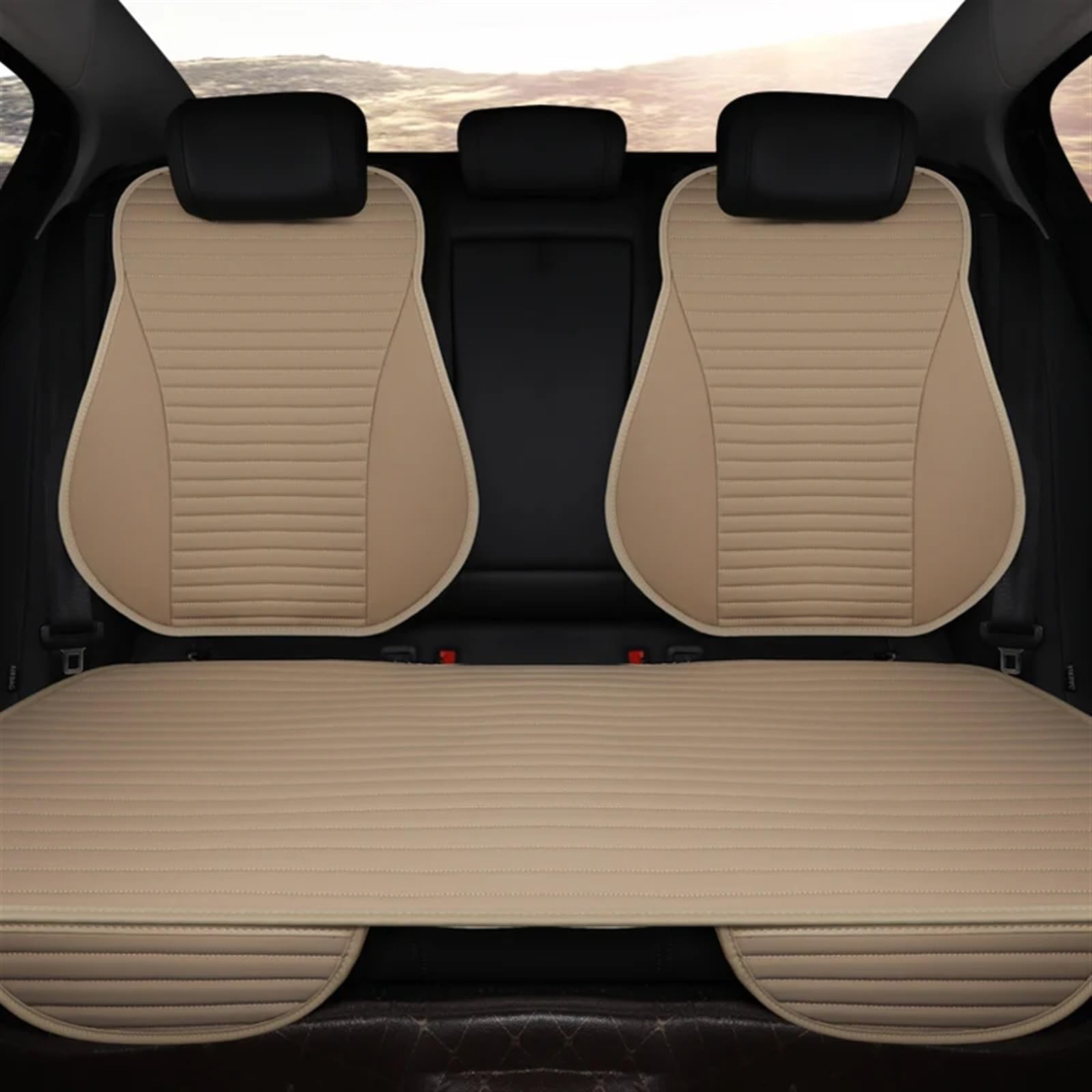 Sitzbezüge Auto Universeller Autositzbezug, Leicht Zu Reinigen, Bewegt Sich Nicht, Autositzkissen, Automobil-Innenraum, Autositz-Schutzpolster, Autokissen, Autozubehör(Beige,Rear pad with backrest) von TONMHXA