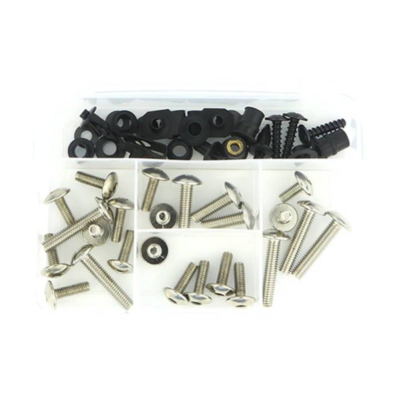 TONMHXA Kompatibel Mit Suzuki Für Sv650 1999 2000 2001 2002 Motorrad Komplettes Komplettes Verkleidungsschrauben-Set Schrauben Stahlblechmuttern Verkleidungsclips Schrauben Kit Motorrad(Silver) von TONMHXA