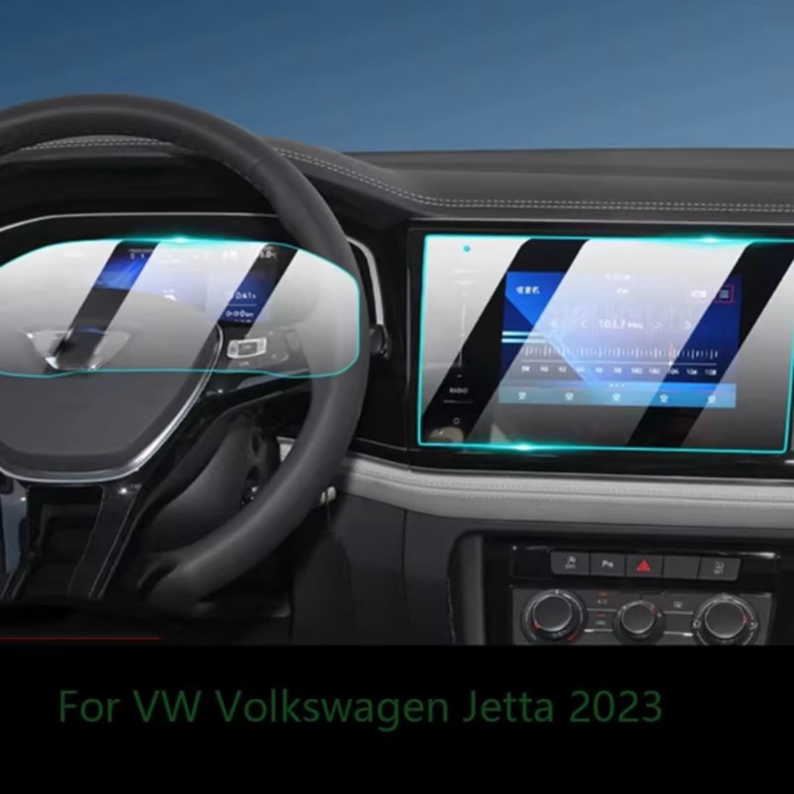 TONMHXA Kompatibel Mit VW Für J&etta 2023, Auto-GPS-Navigations-Center-Display Und Armaturenbrett-Displayschutzfolie Aus Gehärtetem Glas Auto Navi Folie(Dashboard and GPS) von TONMHXA