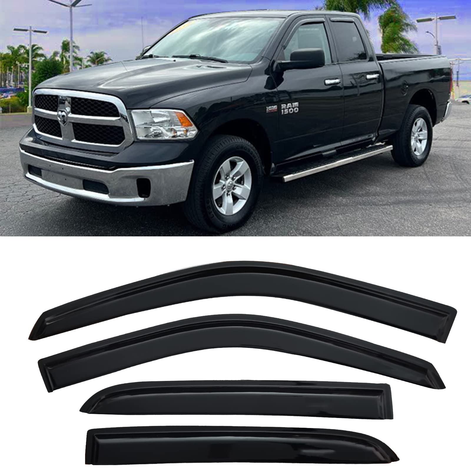 Side Car Window Visors Vent Guard Shade Rain Guards Wind Deflectors for 2009-2018 Dodge Ram 1500 Crew Cab, 2010-2022 Ram 2500/3500 Crew Cab & Mega Cab, 2019-22 Ram 1500 Classic Crew Cab Dark 94109 von TONOYTIM