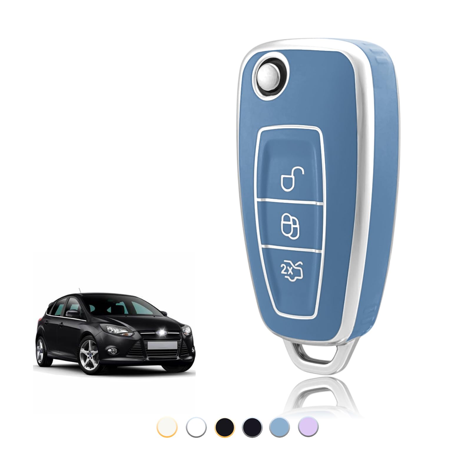 TOOMUME Schlüsselhülle TPU, Autoschlüssel Hülle Passt für Ford Focus Fiesta Kuga Tourneo Transit Connect Custom Courier Puma Galaxy C-Max S-Max, Schlüsselcover Schutz Schlüsselgehäuse - Flip Key von TOOMUME