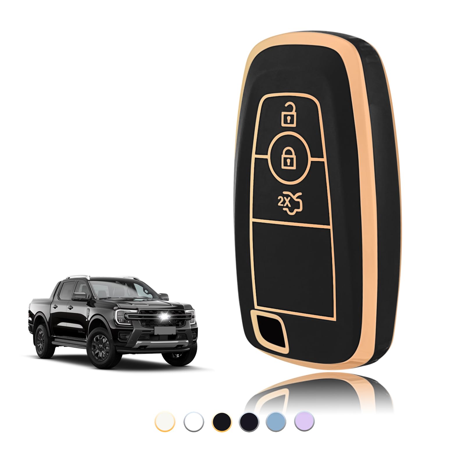 TOOMUME Schlüsselhülle TPU, Autoschlüssel Hülle Passt für Ford Ranger Raptor Mondeo Mustang Edge Ecosport Custom Kuga Fiesta Focus Transit S-Max, Schlüsselcover Schutz Schlüsselgehäuse - Smart Key von TOOMUME