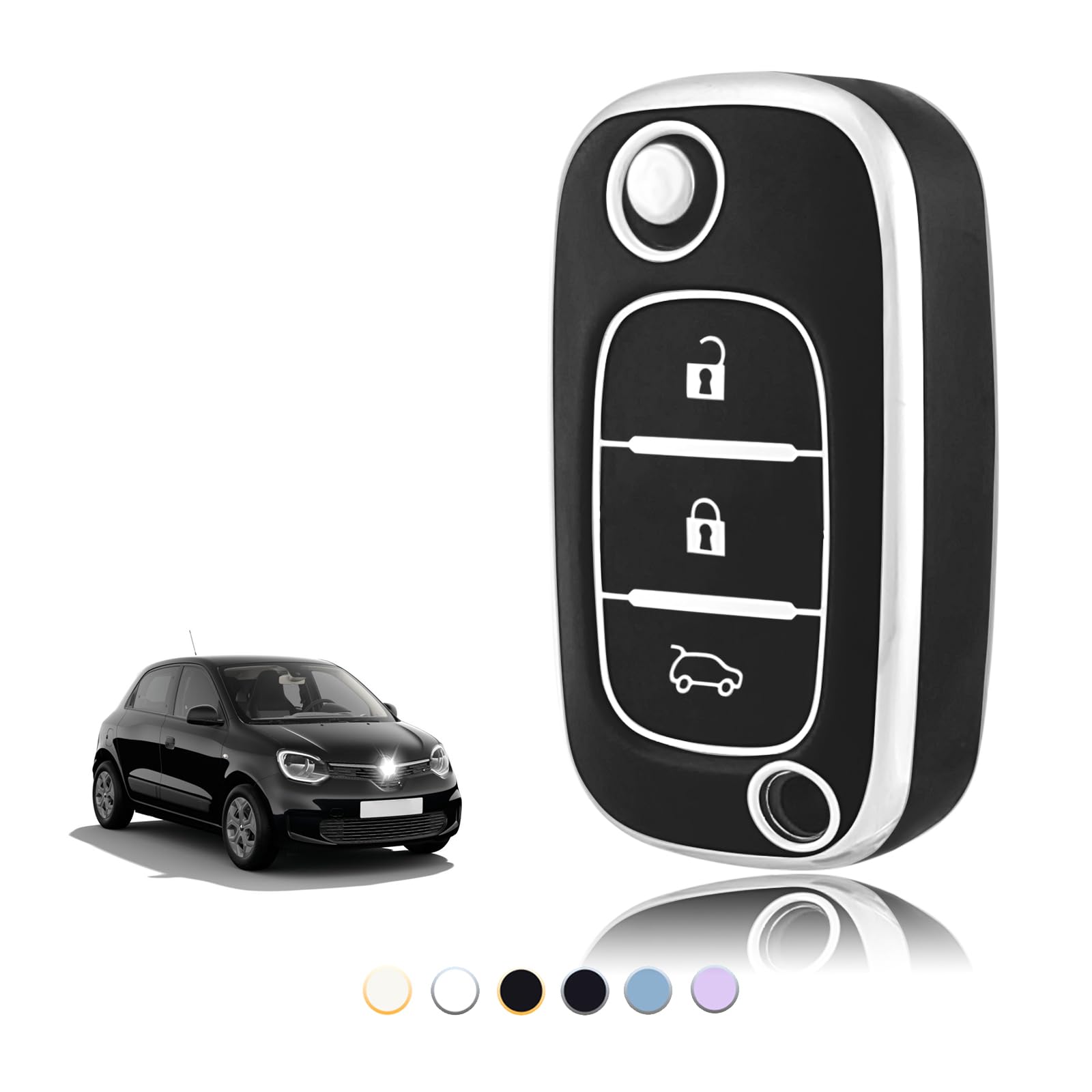 TOOMUME Schlüsselhülle TPU, Autoschlüssel Hülle Passt für Renault Trafic 3 Twingo 3/2 Megane 4 Clio 5 Captur Kangoo Modus Smart Forfour Fortwo, Schlüsselcover Schutz Schlüsselgehäuse - Flip Key von TOOMUME