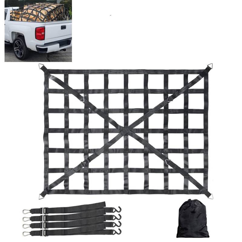 TOOSOAR Ladeflächennetz,Netz für Anhänger,Verstellbar Frachtnetz Ladenetz Organizer,Netz Ladungssicherung für SUV Pickup Truck Anhänger,167cm x 127cm von TOOSOAR