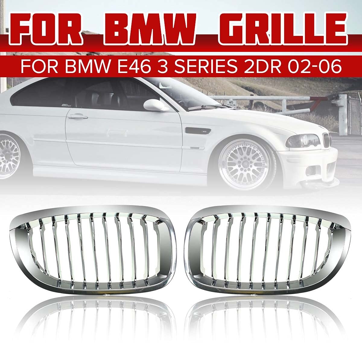 TOOWGM 1 Paar Front-Stoßstangen-Haube Sport Nieren Kühlergrill Racing Grill Chrom für BMW E46 2-Türer Coupe Cabriolet 3er Serie 2002 2003 2004 2005 von TOOWGM