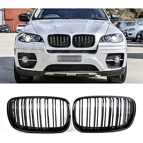 TOOWGM X5 X6 Kühlergrill, Nieren Doppel-Line-Grill für 2007–2013-BMW X5 E70 X6 E71 (ABS glänzend schwarz Grill, 2-teiliges Set) (wie abgebildet) von TOOWGM