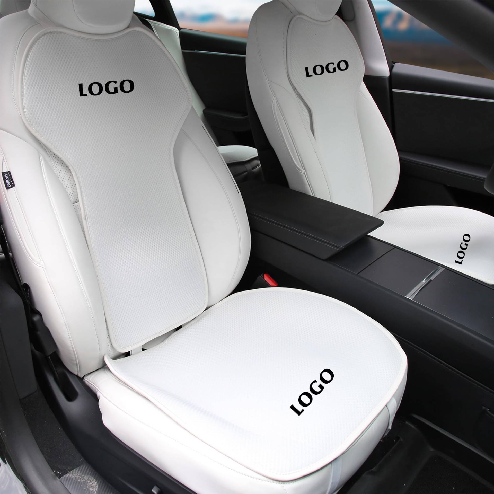 TOPABYTE Sitzbezüge Vordersitze für Tesla Model Y Model 3 Model S Model X 2017-2025 Front Seat Cover White Schutz Schutzbezüge Kissen, Schutz für alle Jahreszeiten, Weiß (Mit Logo) von TOPABYTE