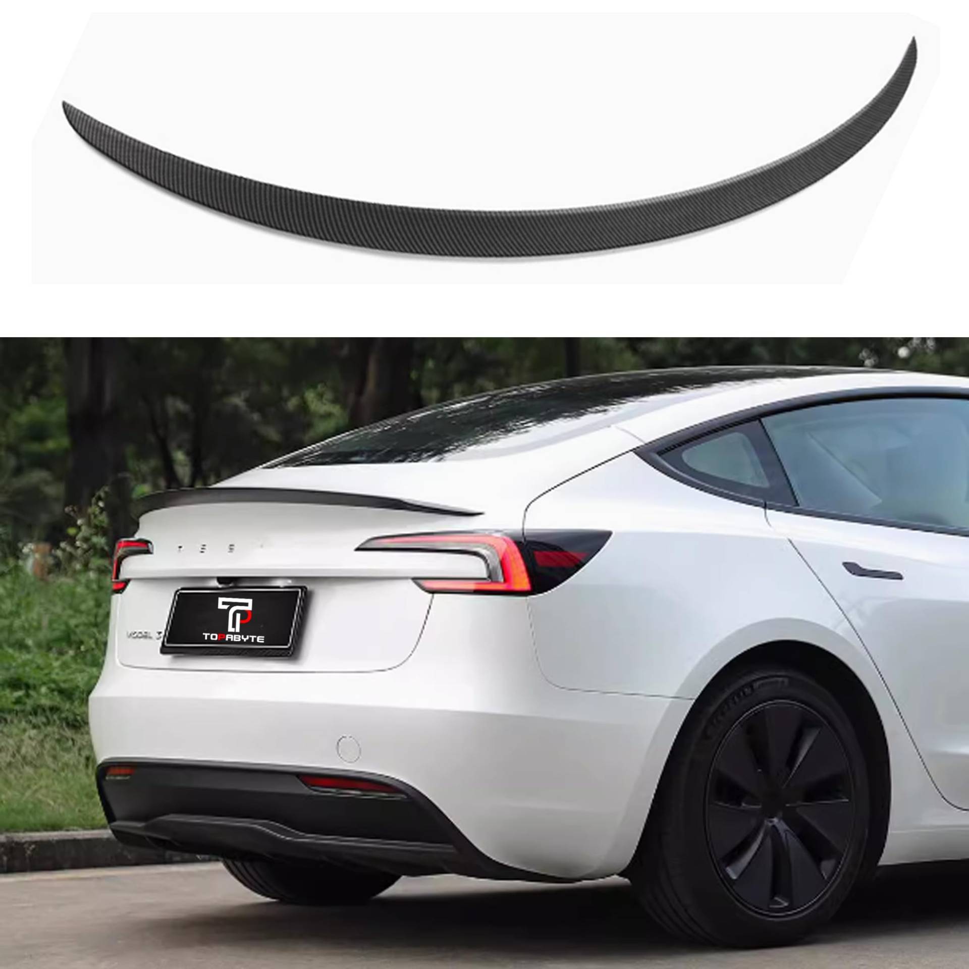 TOPABYTE Real Carbonfaser Spoiler für Tesla Model 3 Hecklippenstamm Matt Spoiler Tail Spoiler Flügel Leistung für Tesla Model 3 2017-2023 (Matte Kohlefaser) von TOPABYTE