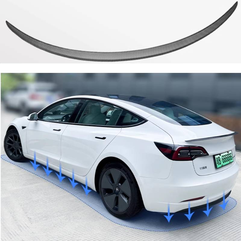 TOPABYTE Real Carbonfaser Spoiler für Tesla Model 3 Hecklippenstamm Spoiler Schwanzspoiler Flügel Leistung für Tesla Model 3 2017-2023 (Glänzende Kohlefaser) von TOPABYTE