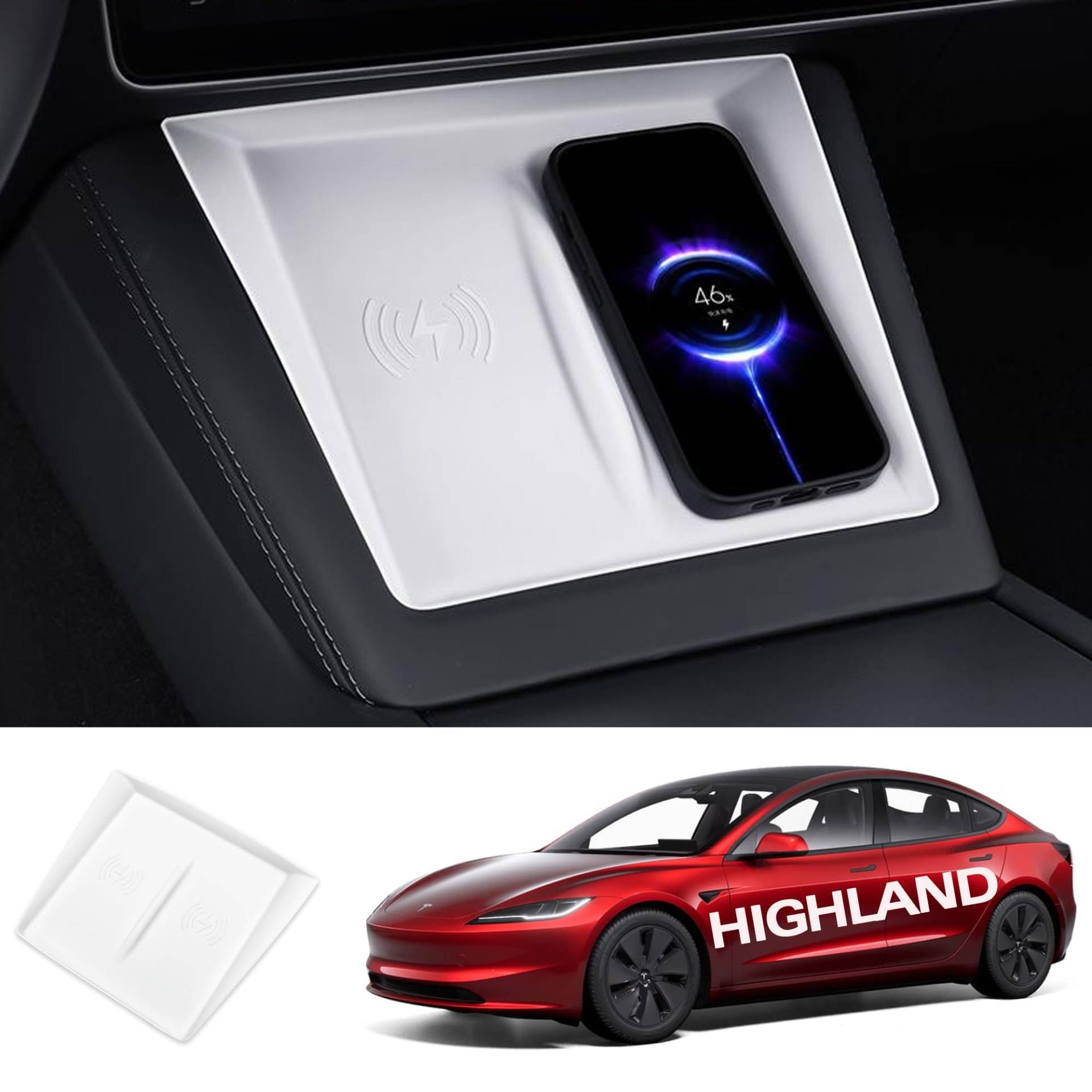 TOPABYTE Mittelkonsolenmatte für Tesla 2024 Model 3 Highland, Mittelkonsole Anti-Rutsch-Silikonpolster, kabelloses Ladepad für Model 3 Highland Innenzubehör (weiß) von TOPABYTE