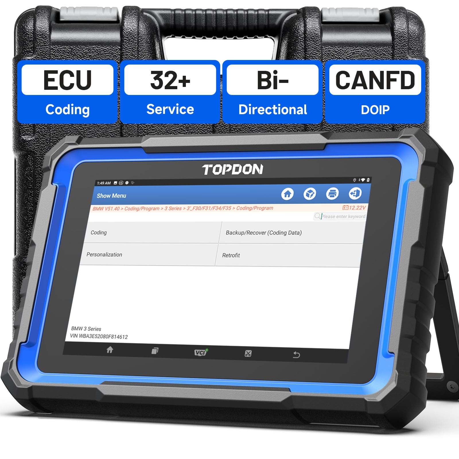 TOPDON 2024 Phoenix Nano OBD2 Diagnosegerät Auto, ECU-Codierung & Bidirektional, Vollständige Systemdiagnose, 32+Servicefunktionen, CAN FD/DoIP-Protokolle, FCA AutoAuth, 2 Jahre kostenlose Upgrades von TOPDON