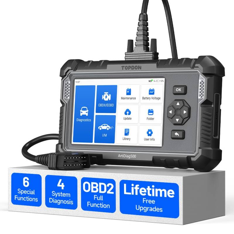 TOPDON ArtiDiag 500 OBD2 Diagnosegerät Auto,4 Systemdiagnose/6 Service Funktionen/10 OBD2 Funktionen/Auto VIN, KFZ Fehlerauslesegerät für Motor/ABS/SRS/Getriebe, lebenslang Software-Update von TOPDON