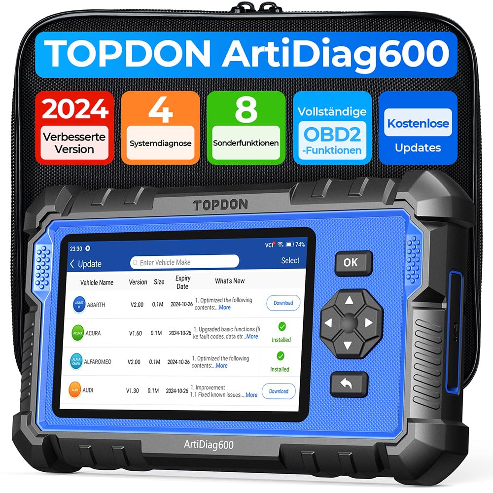 TOPDON ArtiDiag600 OBD2 Diagnosegerät Auto, 4-System + 8 Reset-Funktionen Autodiagnose Tool, Öl/EPB/SAS/TPMS/BMS/DPF Zurücksetzen/Drosselklappenanpassung/Injektor-Codierung, Kostenlose Updates von TOPDON