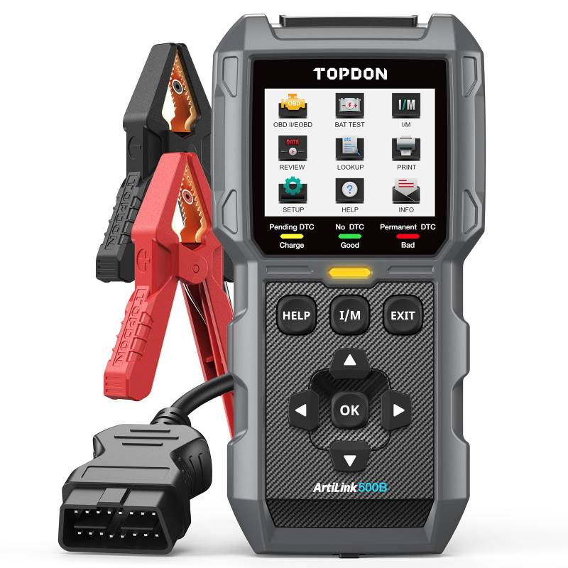 TOPDON ArtiLink500B OBD2 Diagnosegerät Auto und Batterietester 2-in-1, Universal KFZ-Fehlercode-Lesegerät mit Vollen OBD2-Funktionen, Laufen Batterie-Tests, Anlassen Tests, Lade-Tests von TOPDON