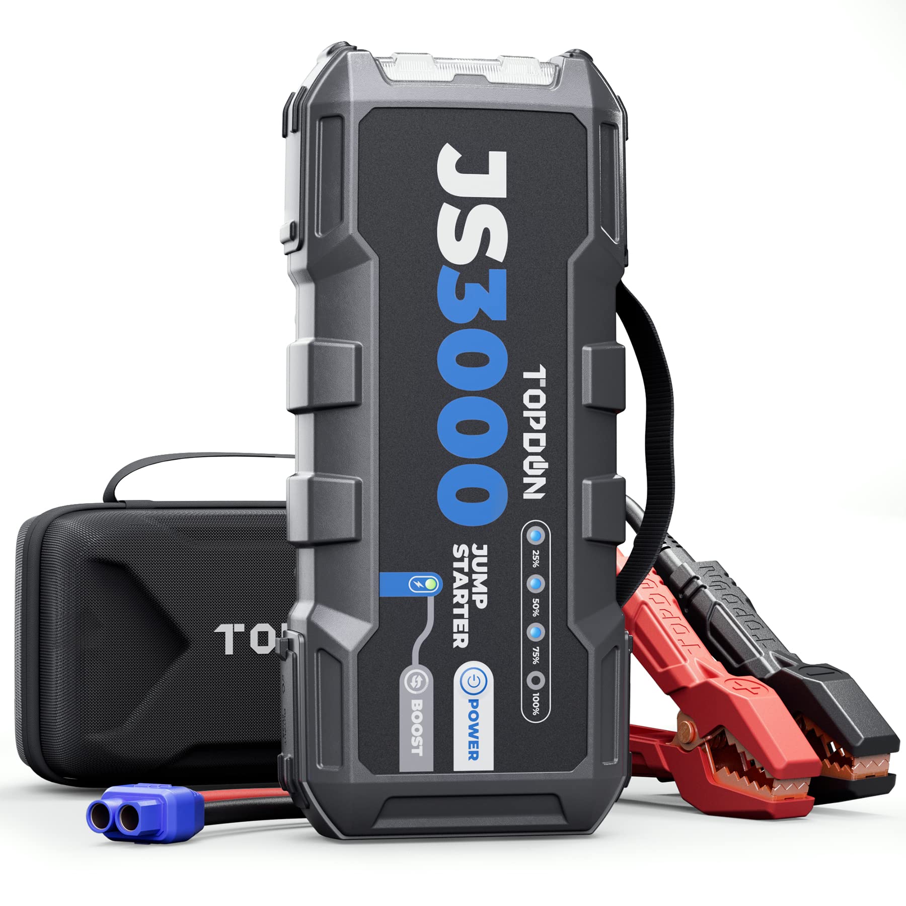 TOPDON Starthilfe Powerbank, JS3000 Starterbatterie 3000A Auto Booster Power Pack für bis zu 9L Benzin&7L Dieselmotoren, Kfz Jump Starter mit Starthilfekabel/Eva Tasche/Eingebaute LED, 24000mAh von TOPDON