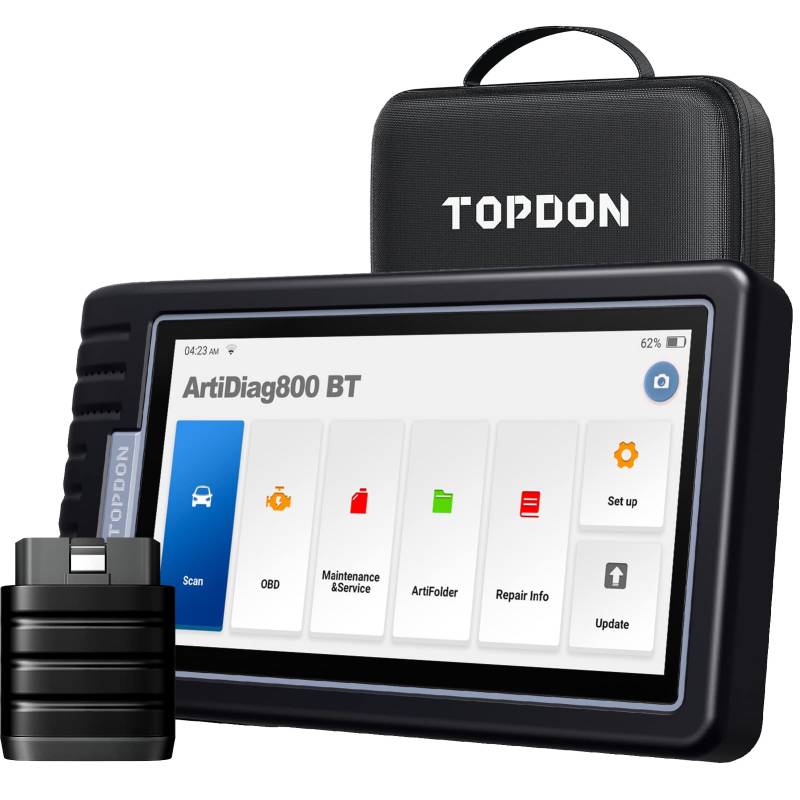 TOPDON OBD2 ArtiDiag800BT Diagnosegerät für alle Fahrzeuge, 28 Servicefunktionen, kostenloses Softwareupdate, kabellose Verbindung, Farbe Schwarz von TOPDON