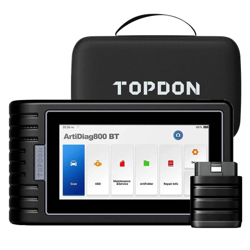 TOPDON ArtiDiag800BT OBD2 Scanner Bluetooth Auto Diagnosegerät mit vollständiger Systemdiagnose, über 28 Rückstellungdienste, Update, AutoVIN/ABS-Entlüftung/IMMO/SAS/BMS/EPB/TPMS/Ölrückstellung/DPF von TOPDON