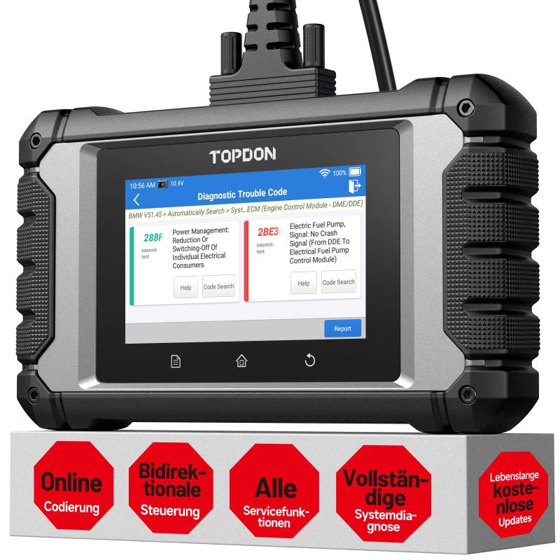 TOPDON OBD2 diagnosegerät Auto ArtiDiag Eu, Vollsystem Diagnose für Mercedes-Benz, BMW und V.A.G, ECU Online Codierung, Bidirektionale Steuerung, Alle Resets, lebenslange kostenlose Updates von TOPDON