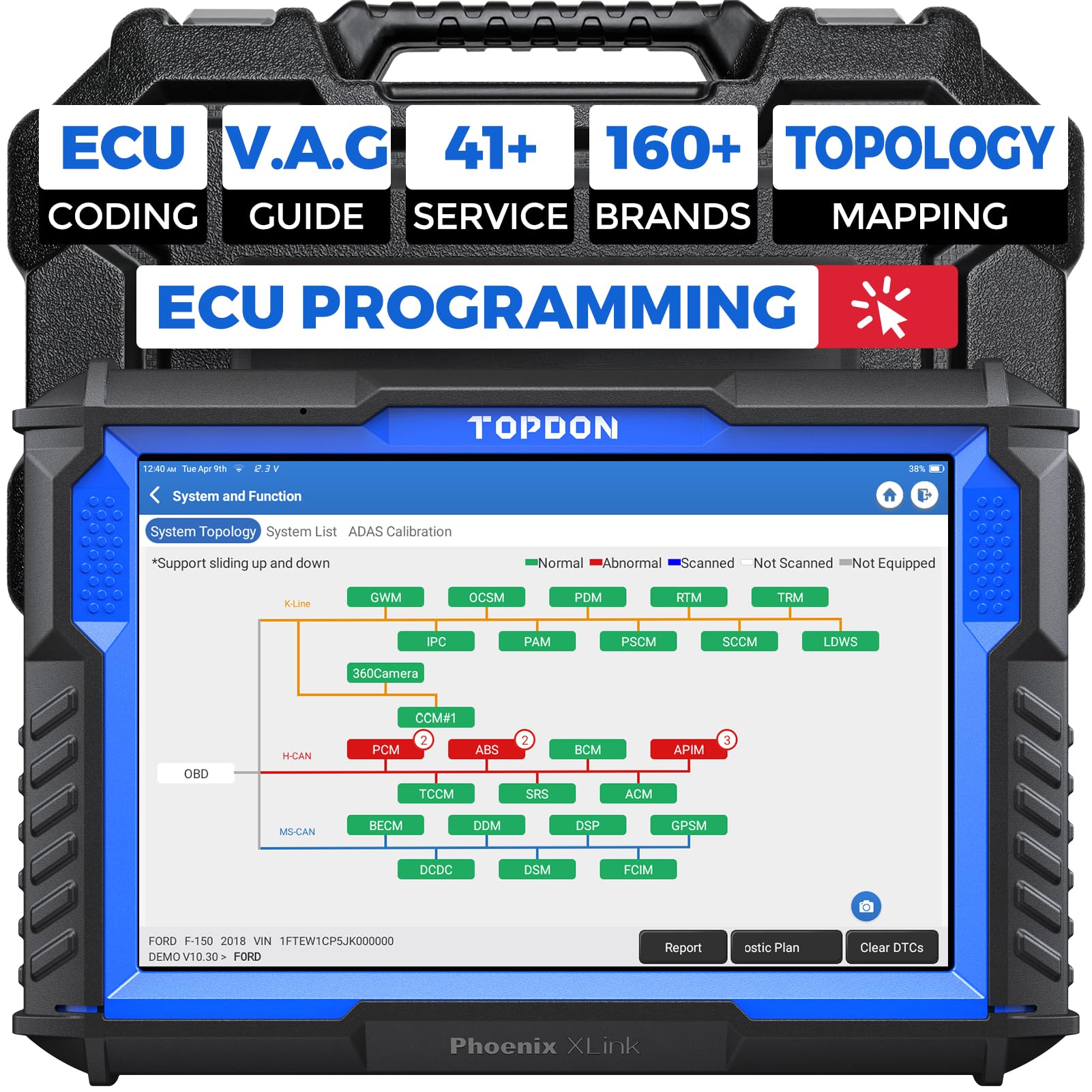 TOPDON Phoenix XLink Scan Tool, ECU Programming, Online ECU Coding, Upgraded of Phoenix Plus, Topology Mapping, 41 Services, Bi-Directional Scanner, Guided Function, CAN FD/DoIP, 2 Years Free Update von TOPDON