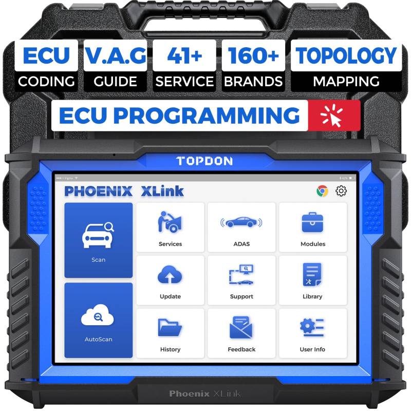 TOPDON Phoenix Xlink OBD2 Diagnosegerät ECU Programmieren für BMW/Benz/Audi, mit Online ECU Codierung, Bidirektionale Steuerung, V.A.G Guided, 41 Services, Topologie, CAN FD & DoIP, 2-Jahre-Update von TOPDON