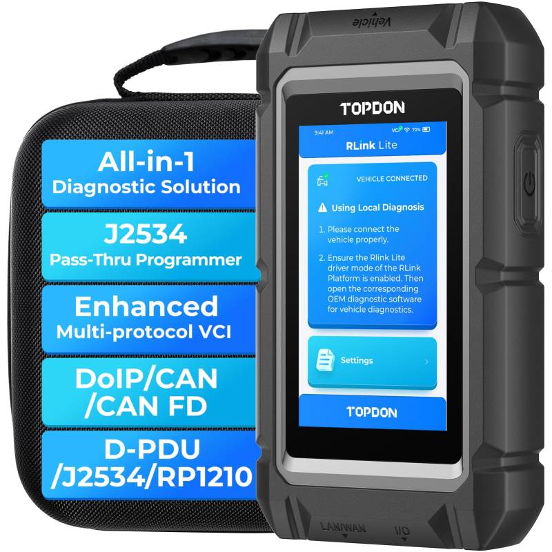 TOPDON RLink Lite J2534 Pass-Thru-Programmiergerät, Verbessertes VCI mit Multi-Protokoll: DoIP/CAN/CAN FD/D-PDU/J2534/RP1210, OEM-Neuprogrammierung und Diagnose von TOPDON