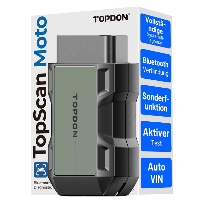 TOPDON TOPSCAN MOTO Motorrad OBD2 Scanner Diagnosegerät ist ein Bluetooth Wireless Motorrad Diagnosegerät für BMW, Ducati und Harley-Davidson.Es ist ein umfassender Motorrad-Codeleser mit A von TOPDON