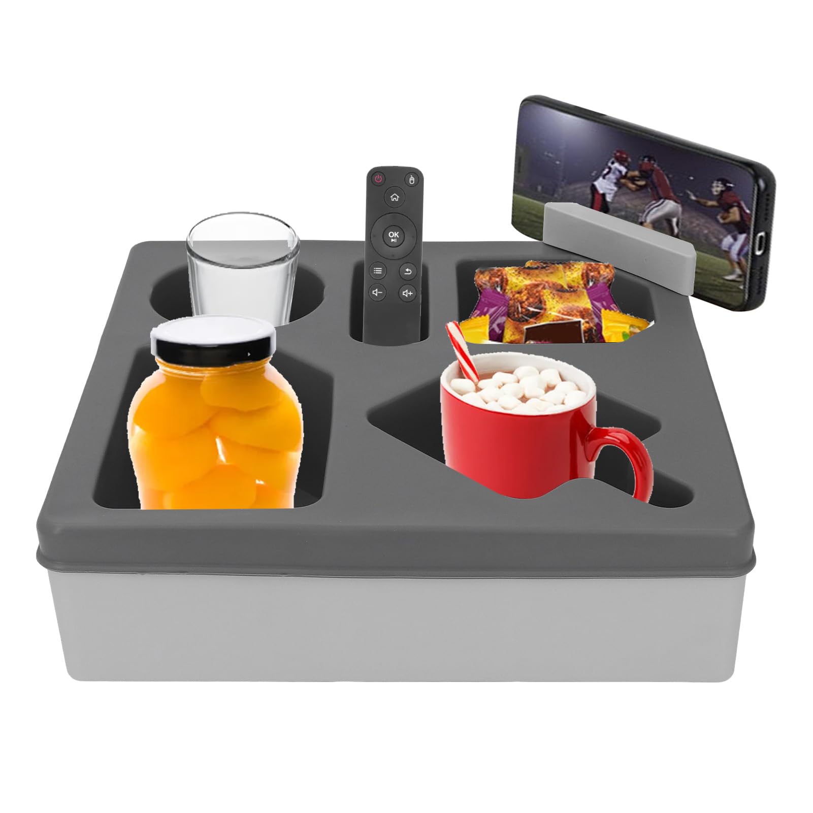 TOPINCN Sofa-Getränkehalter-Tablett, Silikon-Couch-Caddy mit Telefonständer, Kompakte Struktur für Getränke, Getränke, Fernbedienungen, Filmabend-Snack-Organizer für Bett, Auto, von TOPINCN