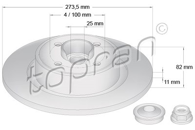 Topran 1x Bremsscheibe Hinterachse mit ABS-Ring+Lager [Hersteller-Nr. 700642] für Renault von TOPRAN