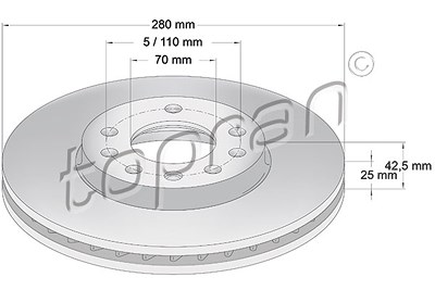 Topran Bremsscheibe Vorderachse Belüftet [Hersteller-Nr. 205524] für Opel von TOPRAN