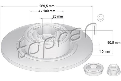 Topran 1x Bremsscheibe hinten + Radlager+ABS-Ring [Hersteller-Nr. 700643] für Renault von TOPRAN