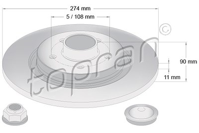 Topran Bremsscheibe mit Radlager Voll Hinterachse [Hersteller-Nr. 700819] für Mercedes-Benz, Renault von TOPRAN