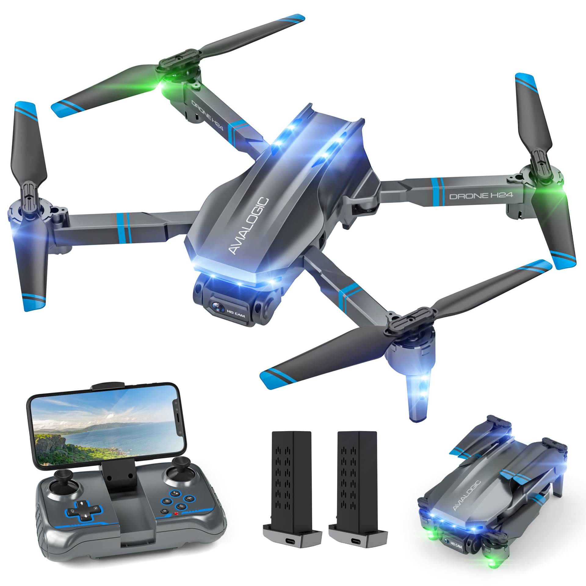 H24 Drohne mit Kamera HD 1080P, RC Drone für Erwachsene und Kinder, Faltbar Quadcopter mit WiFi Übertragung, 26-30 Mins Lange Flugzeit, Mini Drohne Spielzeug Geschenke für Jungen Mädchen Anfänger von TOPRCBOXS