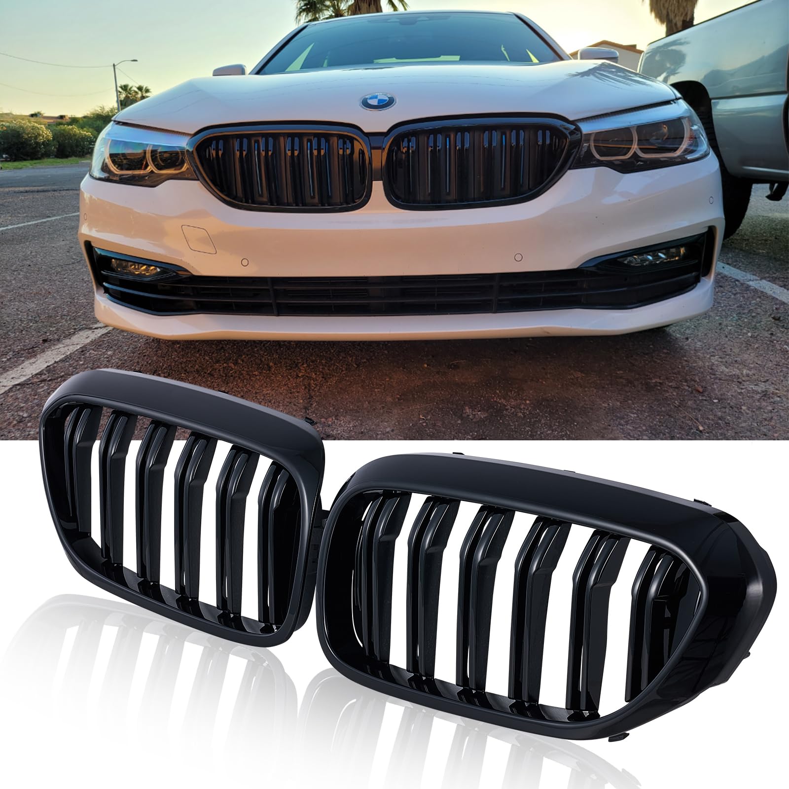 TOPTHAN G30 Nieren Schwarz Kühlergrill Streifen Passend für BMW 5er G30 G31 528LI 530LI 540LI 2017-2020 Grill Glanz Schwarz Doppelsteg Sport Kühlergrill von TOPTHAN