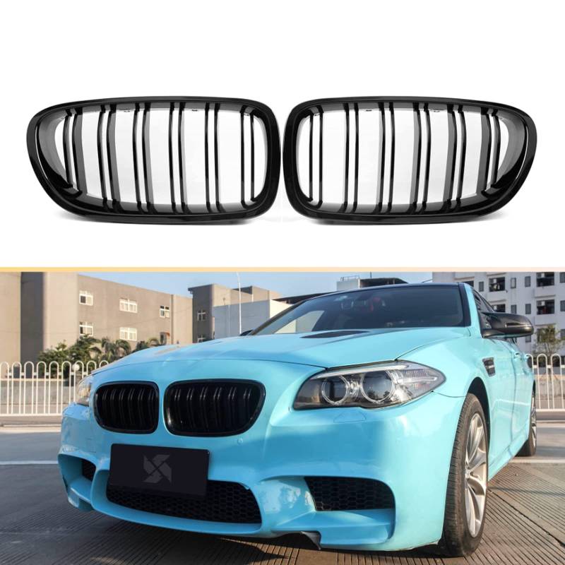 TOPTHAN Passend für BMW 5er F10 F11 Nieren Schwarz Front Kühlergrill M5 2011-2016 Grill Schwarz Glänzend Doppel Lamellen von TOPTHAN