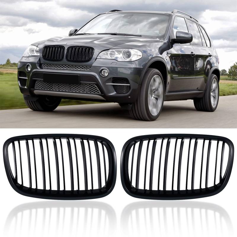 TOPTHAN E70 Nieren Schwarz Passend für BMW 2006-2013 E70 E71 E72 X5 X6 Grill Glanz Schwarz Doppelsteg Sport Kühlergrill von TOPTHAN