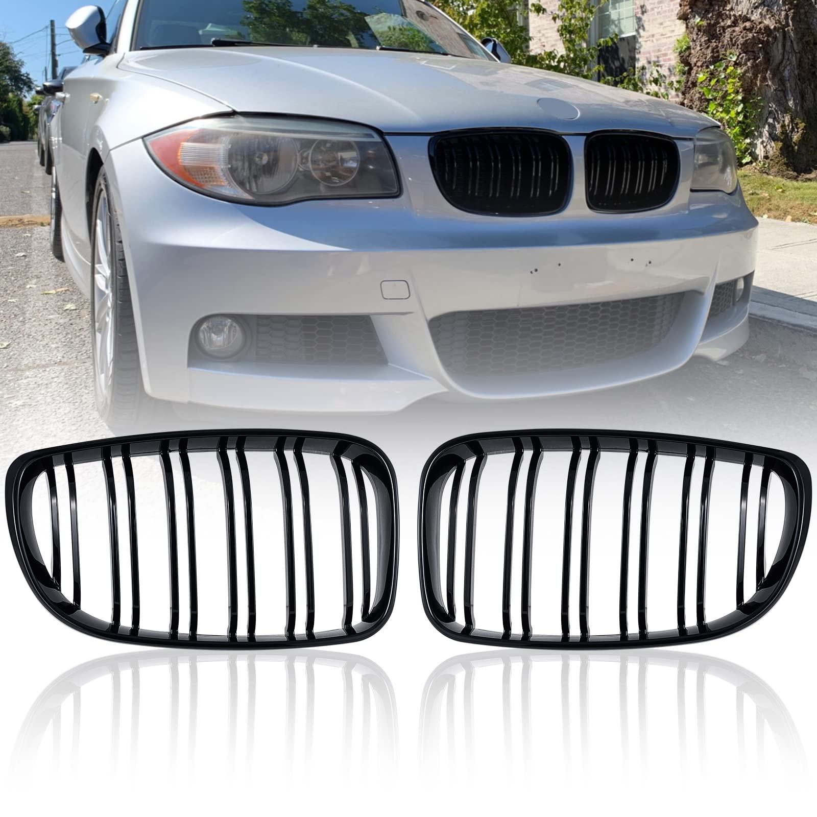 TOPTHAN E81 E82 Nieren Schwarz E87 Kühlergrill für BMW 1er E88 2008-2011 Nieren Schwarz E81 E82 Grill Glanz Schwarz Doppelsteg Sport Kühlergrill von TOPTHAN