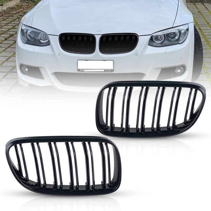 TOPTHAN E92 Nieren Kühlergrill Passend für BMW 3 Series Type E92 (Coupé) and E93 (Cabriolet) 2010-2013 (only LCI) Grill Glanz Schwarz Doppelsteg Kühlergrill von TOPTHAN