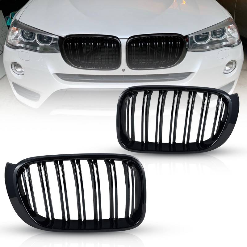 TOPTHAN F25 Nieren Kühlergrill Schwarz Passend für BMW X3 F25 04/2014-08/2017 only LCI BMW X4(F26)05/2013-03/2018 Grill Glanz Schwarz Doppelsteg Kühlergrill von TOPTHAN