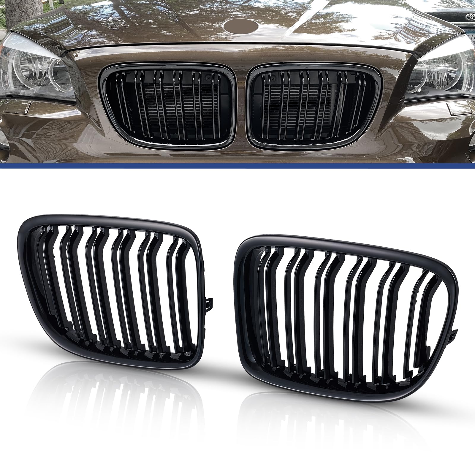 TOPTHAN Passend für BMW X1 E84 SPORT 2009-2015 Doppelsteg Front Nieren Kühlergrill Gitter Schwarz Glanz Kühler Front Doppel Rippen Grill Links Rechts von TOPTHAN